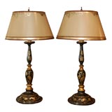 Pair of  Chinoiserie Candlestick Lamps wtih Custom Shades