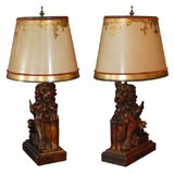 Pair of Carved Venetian Lion Lamps with  Shades