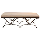 Black Wrought Iron Bench with Upholstered Seat