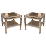 Pair of Antiqued Mirrored 2-Tier Painted Side Tables