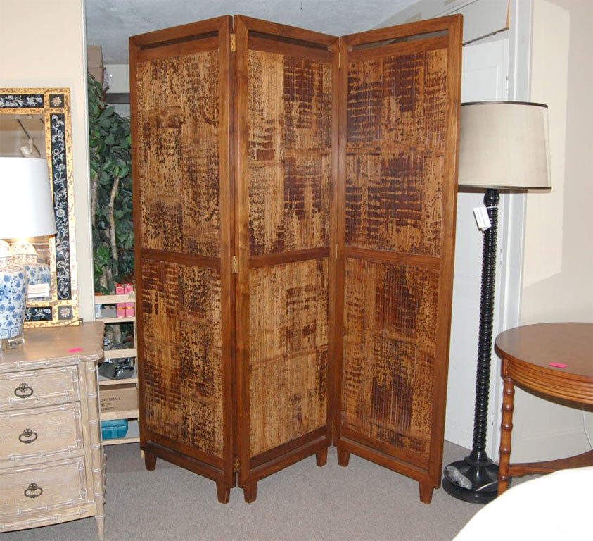 Chinese Three-Panel Bamboo Screen Room Divider For Sale