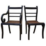 Set of Ten Ebonized Teak Chairs with Cane Seats