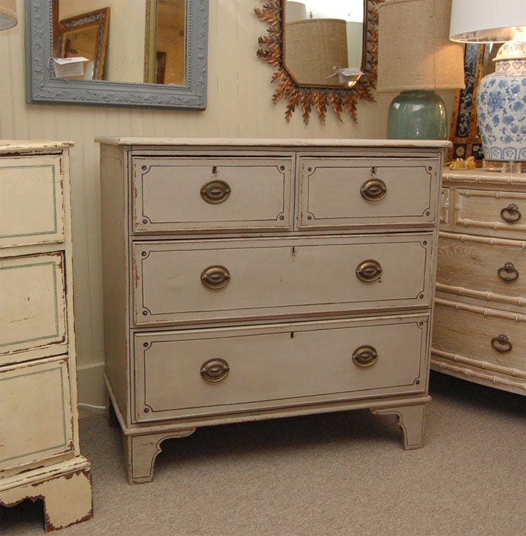 Painted Chest of Drawers, Chalk White with bracket feet and oval trim, France Circa 1880