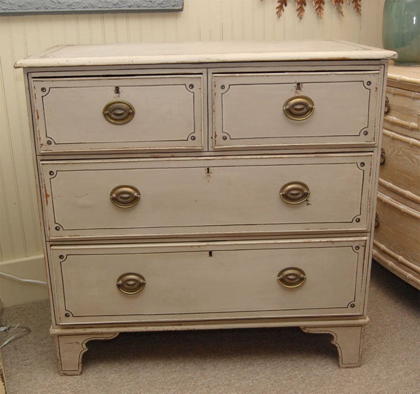 19th Century Painted Chest of Drawers, Chalk White with Bracket Feet