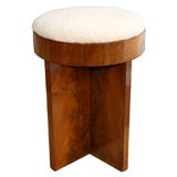 French Walnut Stool with Shearling Seat by Sornay, French 1940s French Walnut Stool with Shearling Seat by Sornay, French 1940s