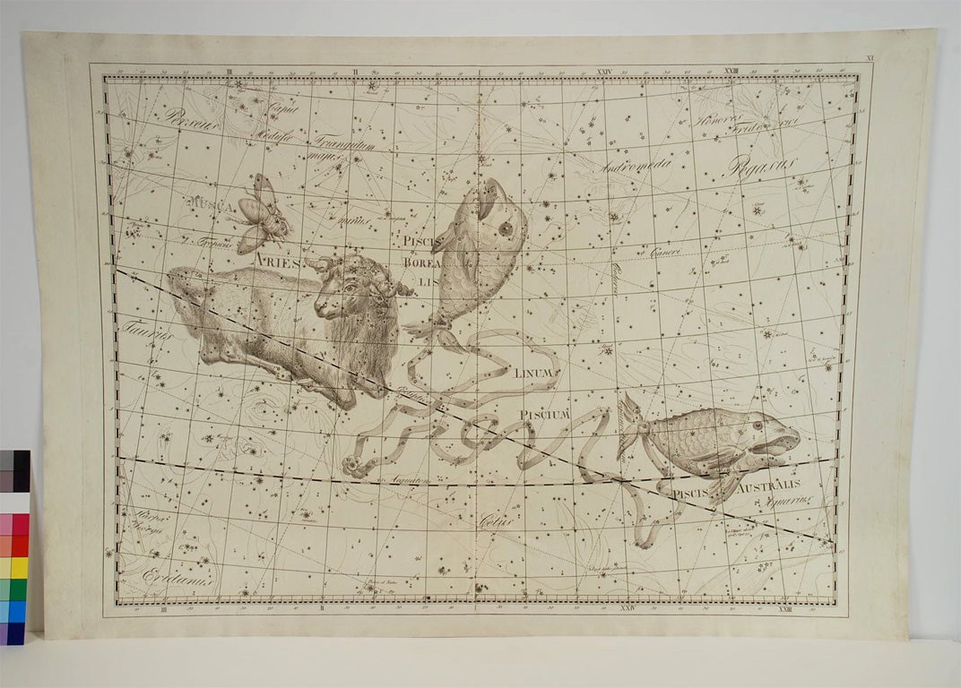 PISCIS - ARIES, charte céleste rare de Johann Elert Bode, 1801