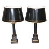 Pair of Black Tole Lamps with Tole Shades