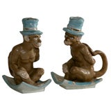 Pair Monkey Candle Holders