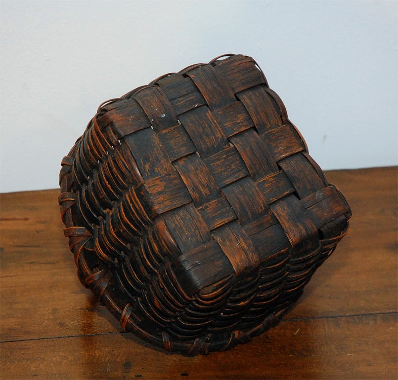 19THC RARE MINIATURE ORIGINAL BLACK PAINTED BASKET 1