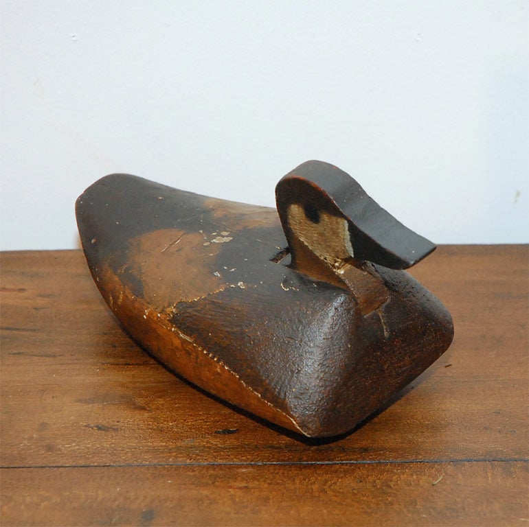 19THC ORIGINAL BLACK PAINT DECOY DUCK FROM MAINE