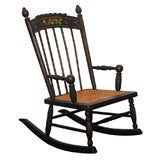 Antique 19THC ORIGINAL BLACK PAINTED AND DECORATED CHILD'S ROCKING CHAIR