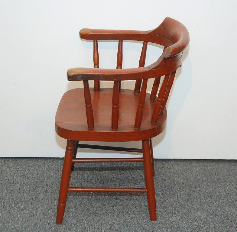 American EARLY 19THC  LOW BACK WOODEN CAPTAIN'S CHAIR