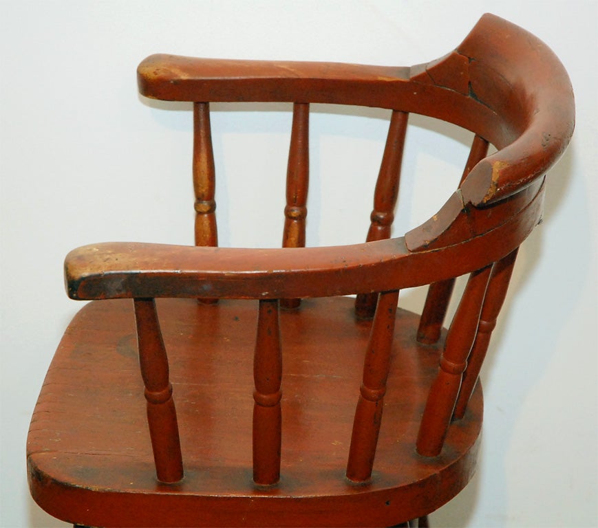 19th Century EARLY 19THC  LOW BACK WOODEN CAPTAIN'S CHAIR