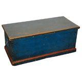 Antique 19THC ORIGINAL BLUE&SALMON PAINTED SEA TRUNK W/ ORIGINAL  PAINT