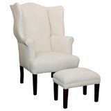 EARLY 19THC WING CHAIR WITH OTTOMAN