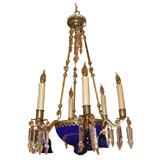 SMALL NAPOLEON THIRD - SIX (6) ARM BLUE SEVRES CHANDELIER