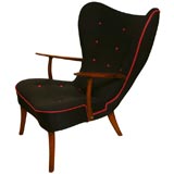 Vintage Black and Red Wingback Armchair