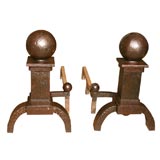 Antique Cannonball and Column Andirons