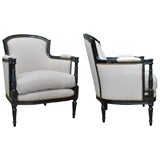 Pair of Jansen Black Lacquer Bergeres