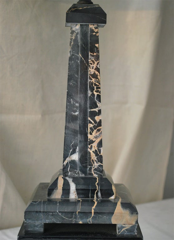 Pair of Black Marble Obelisk Lamps 1