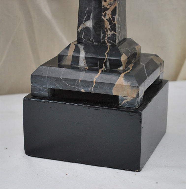 Pair of Black Marble Obelisk Lamps 2