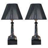 Pair of Black Marble Obelisk Lamps