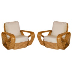 Vintage Pair of Rattan Lounge Chairs in the Manner of Paul Frankl