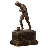 19th C. English Bronze Football Player on a Marble Base