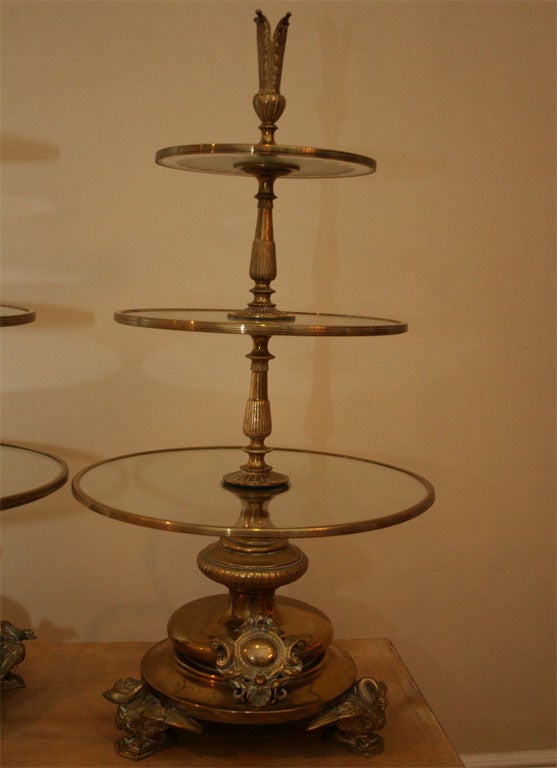 Pair of Brass Three Tiered Pastry Stands