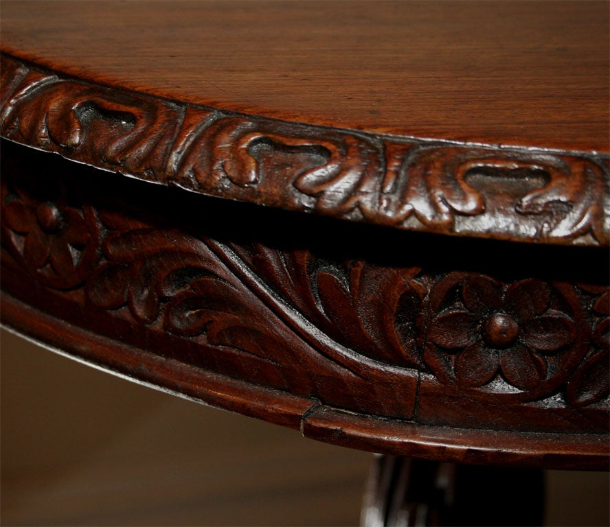 Wood Anglo-Indian Round Carved Rosewood Side Table For Sale