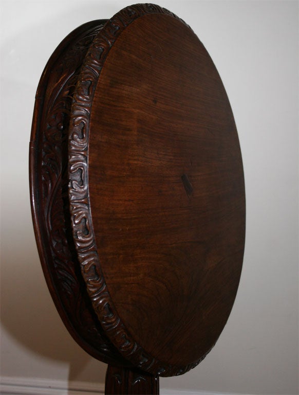 Anglo-Indian Round Carved Rosewood Side Table For Sale 3