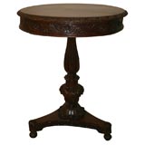 Anglo-Indian Round Carved Rosewood Side Table