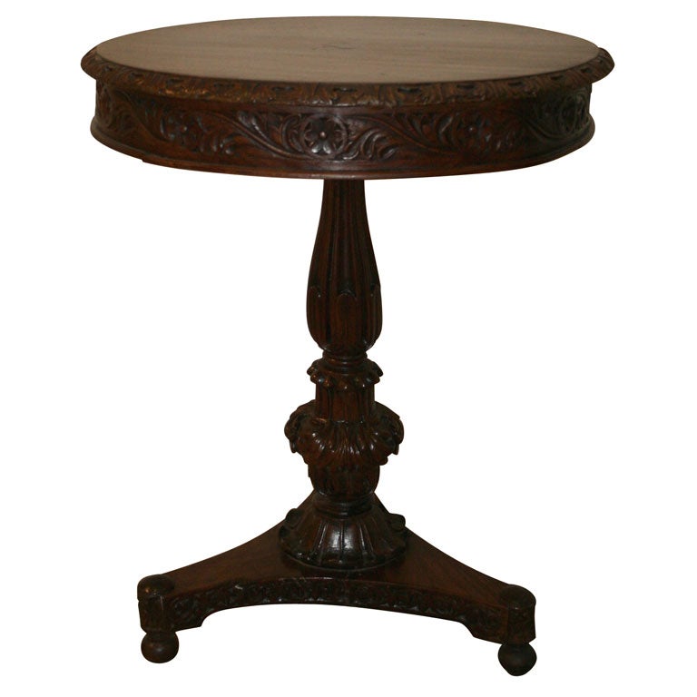 Anglo-Indian Round Carved Rosewood Side Table For Sale