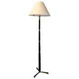 20th Century wood and polished brass floor lamp