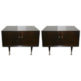 Pair of Dark Mahogany End Tables with Brass Hardware