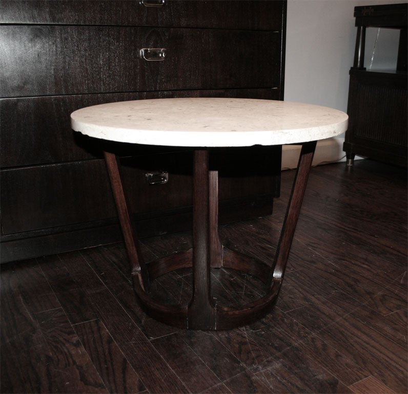 Pair of Dark Mahogany Travertine  Top Tables