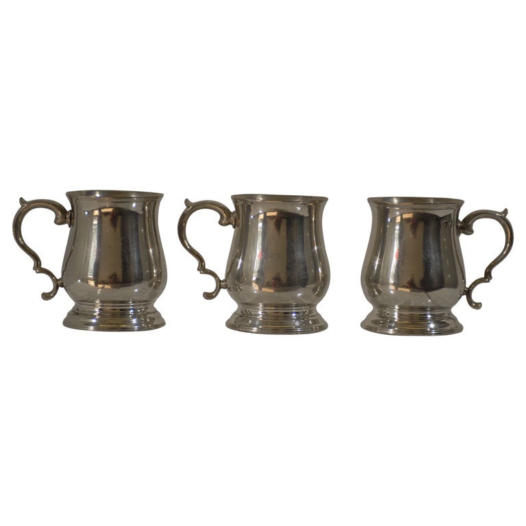 Set of 3 Stamped 18th Century Silver Tankards For Sale