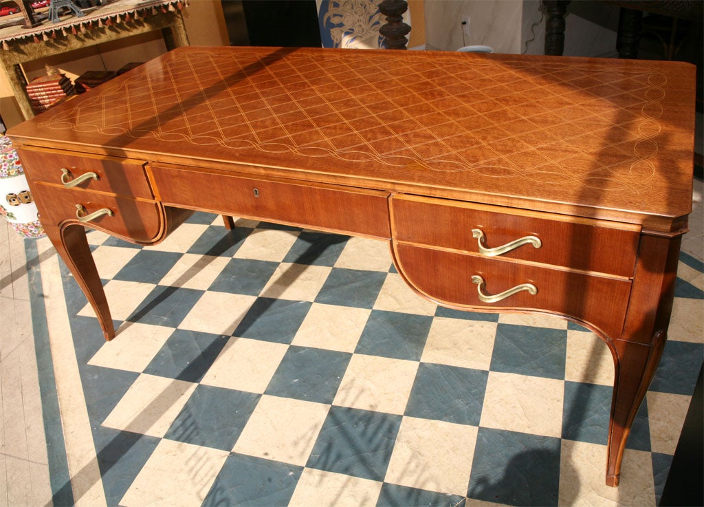Art Moderne Pearwood and Inlaid Bureau Plat