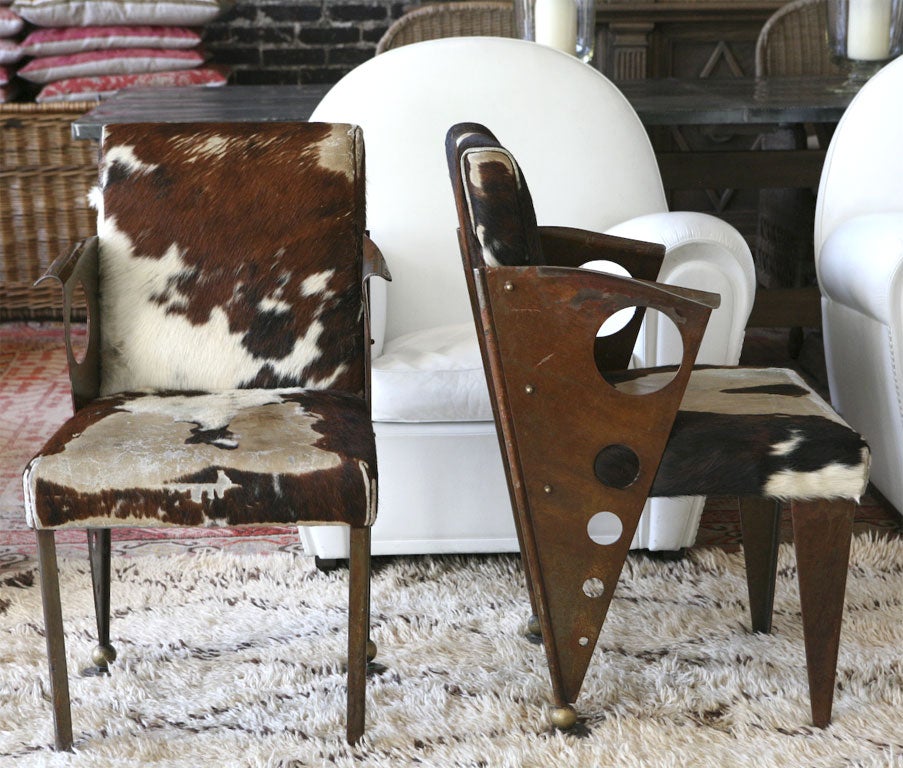 Set of six Italian original cowhide chairs