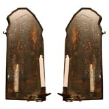 Antique Pair Mirrored Sconces