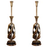 Pair of Stiffel open Spiral form table lamps in polished Nickel
