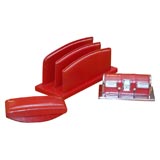 Vintage Red Leather Desk Accessory Set
