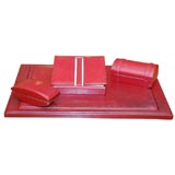 Vintage Red Leather Desk Set with Blotter