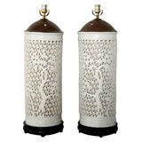 Pair Japanese Reticulated Porcelain Lamps
