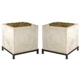 pair of Italian Neoclassical style white Carerra marble Planters