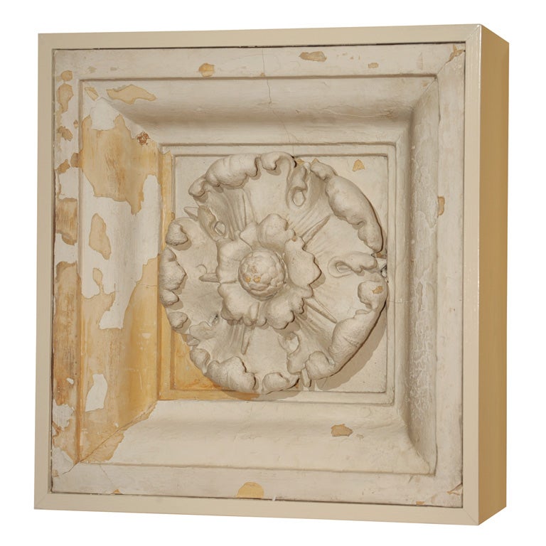 19th C. Large English Cast Plaster Ceiling Medallion Fragment