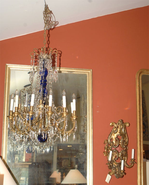 Cobalt, Crystal and Ormolu Chandelier