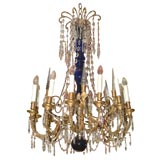 Cobalt, Crystal and Ormolu Chandelier