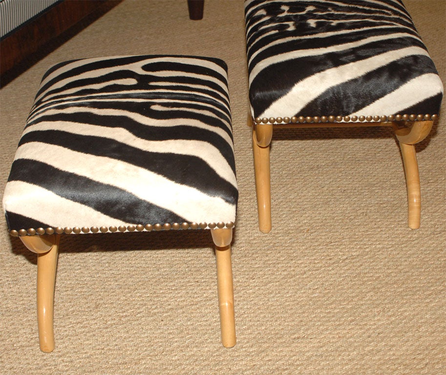 Carved Pair Zebra Covered Stools