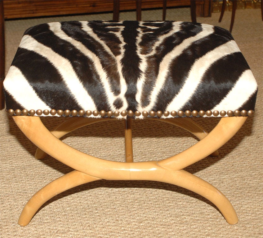 Pair Zebra Covered Stools In Good Condition In San Francisco, CA